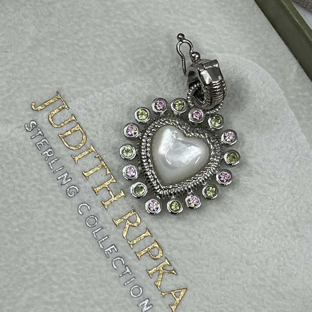 Vintage Judith Ripka Sterling Silver Heart Enhancer Pendant with Mother of Pearl - Picture 4 of 16